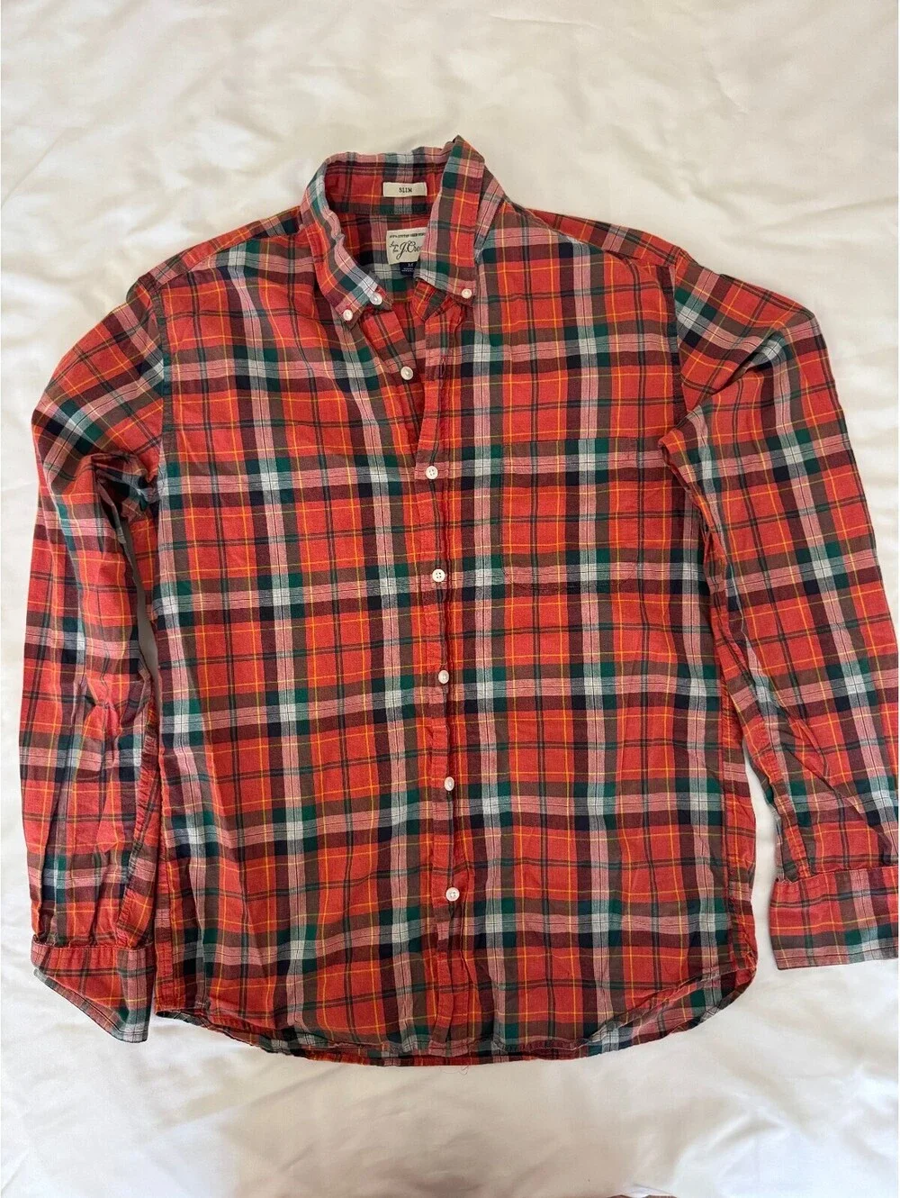 J.Crew Slim Fit Red and Green Plaid Button-Up Shirt Medium